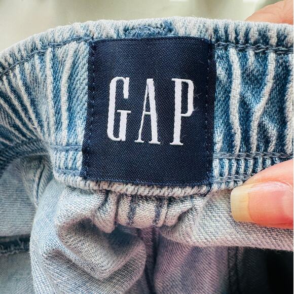 Gap Easy Jean Light Indigo Destructed Cinch Waist Cream Tie M - Picture 9 of 16
